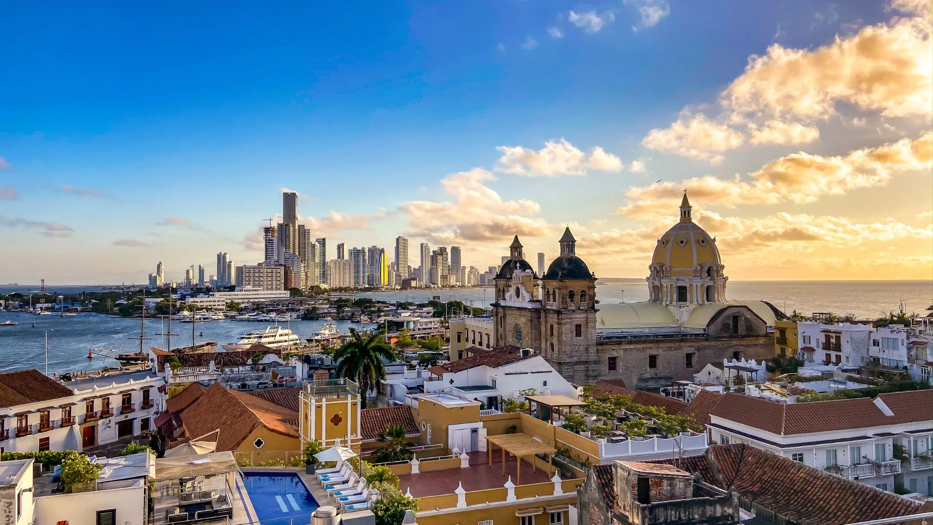 Colombia city skyline with modern buildings and historic architecture