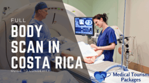 Dos profesionales médicos operan un escáner CT para un paciente en un entorno clínico, destacando la detección precoz y la promoción de escáneres de resonancia magnética de cuerpo completo en Costa Rica a través de paquetes de turismo médico.