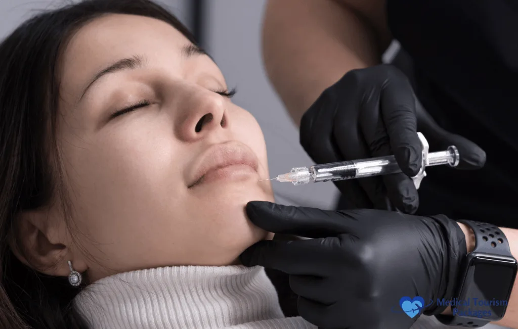 Client receiving lip augmentation in Cartagena clinic