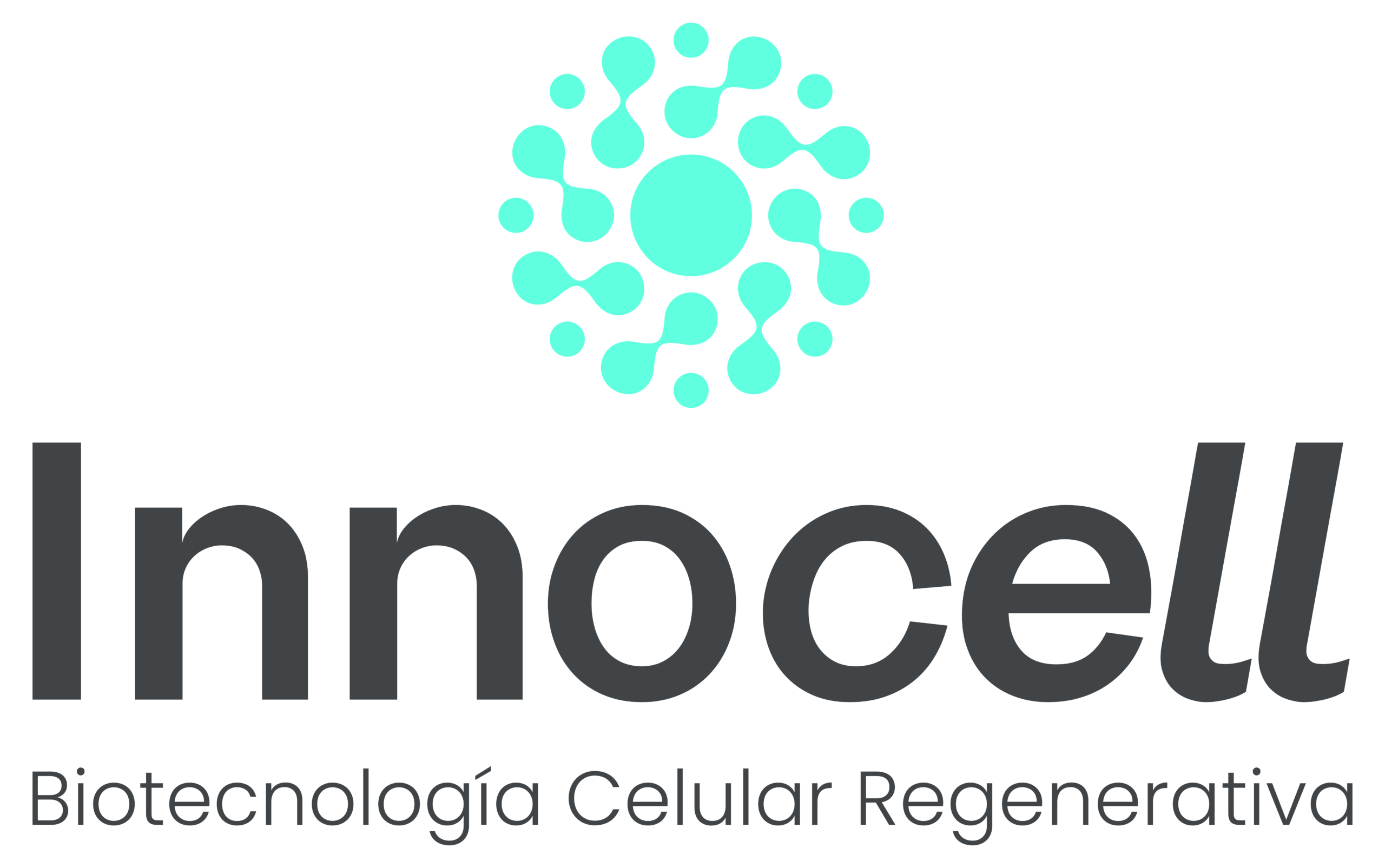 Logotipo de Innocell con un diseño circular y abstracto de una célula sobre el texto "Innocell Biotecnología Celular Regenerativa" en español, que representa la innovación y la confianza como socios en el ámbito de la tecnología celular regenerativa.