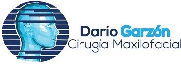 Logo for Darío Garzón Cirugía Maxilofacial featuring a stylized blue human head in profile with horizontal lines, symbolizing innovation and trusted partners in maxillofacial care.