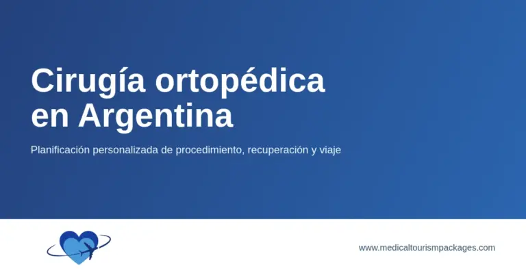 Tarjeta de cirugía ortopédica en Argentina con procedimiento, recuperación y planificación del viaje.