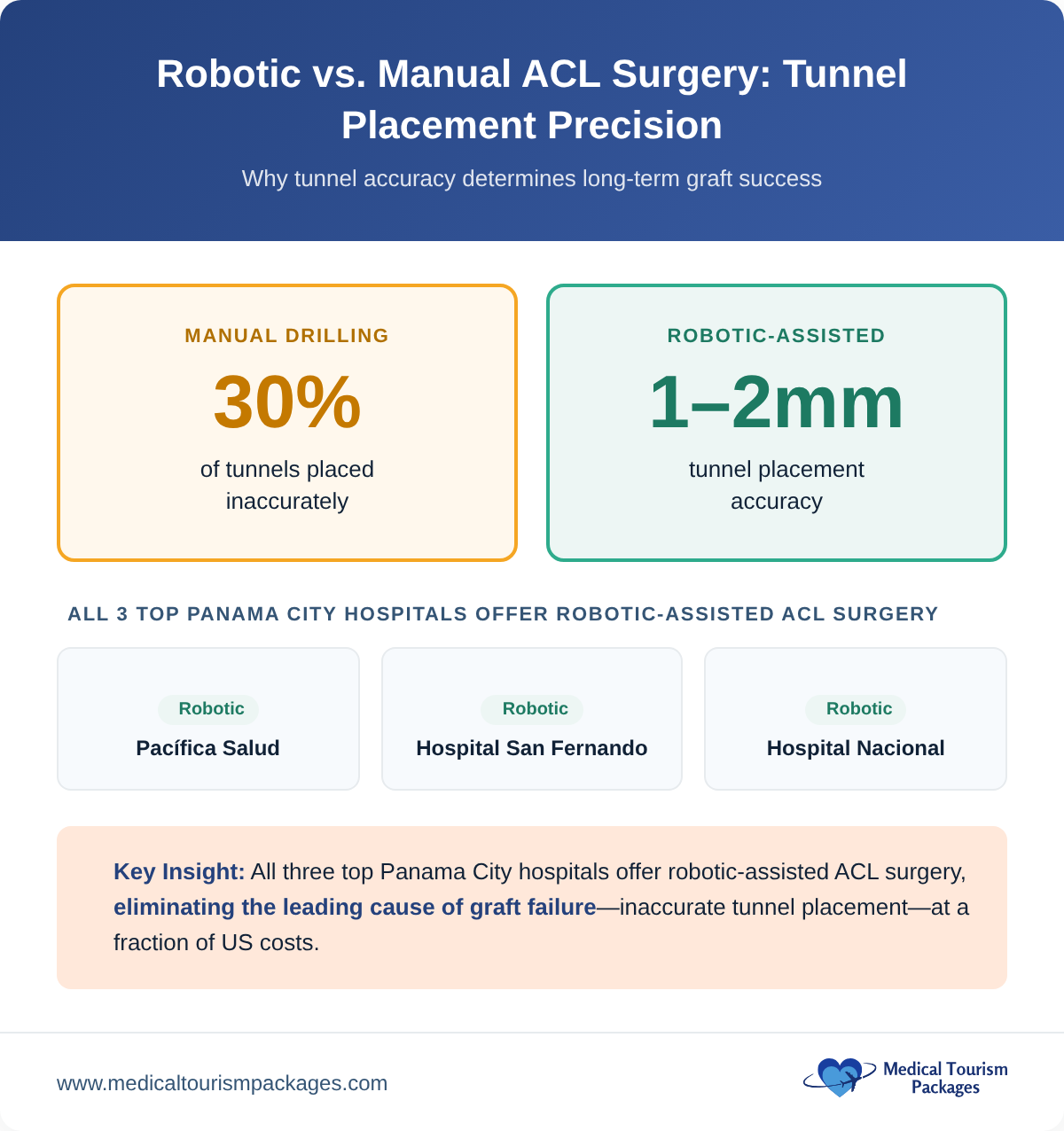 Robotic vs manual ACL surgery tunnel placement precision comparison