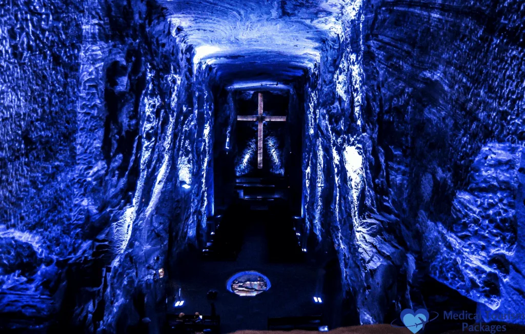 This photo captures the awe-inspiring Salt Cathedral of Zipaquirá, one of the best tourist attractions in Colombia. Carved deep within a salt mine, this underground cathedral is a masterpiece of architecture, faith, and history, featuring stunning salt-carved tunnels, illuminated crosses, and a breathtaking main sanctuary. Located just outside Bogotá, the Salt Cathedral offers visitors a unique spiritual and cultural experience, making it a must-visit destination for those exploring Colombia's rich heritage and remarkable landscapes.