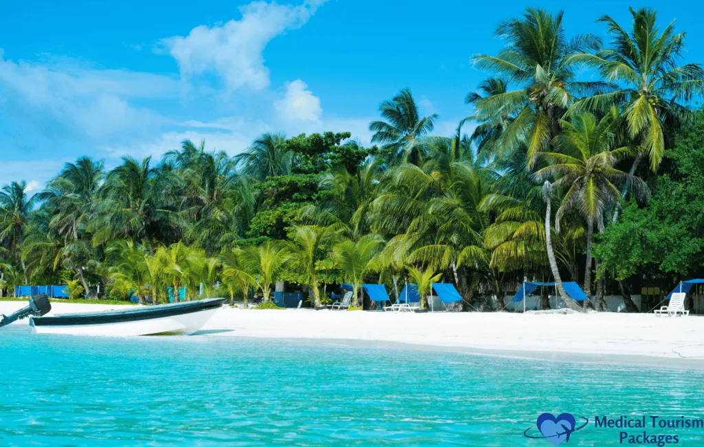 This photo showcases the crystal-clear waters and white sandy beaches of San Andrés Island, one of the best tourist attractions in Colombia. Known for its seven-color sea, vibrant coral reefs, and tropical paradise vibes, San Andrés is a top destination for beach lovers and snorkeling enthusiasts. Visitors can enjoy relaxing on pristine shores, exploring marine life, and experiencing Caribbean culture, making it a must-visit location for those seeking sun, sand, and adventure in Colombia.