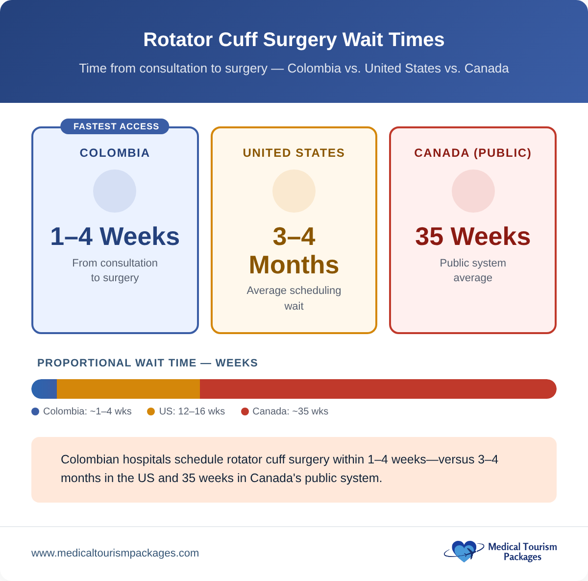 Surgery wait time comparison: Colombia 1-4 weeks versus US 3-4 months versus Canada 35 weeks